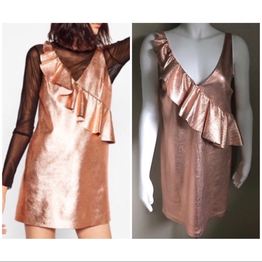 ZARA ROSE-GOLD RUFFLE MINI DRESS